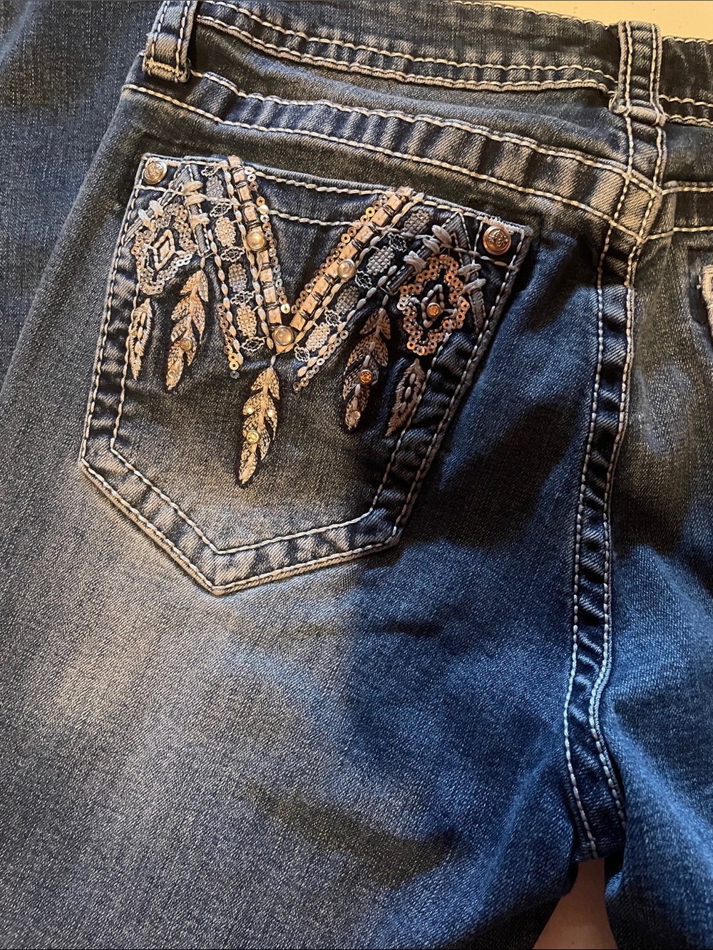 Grace Women's Skinny Jeans in Dark Blue with Fading - Picture 4 of 5